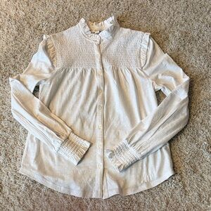 Boden White Ruffle-Neck Blouse